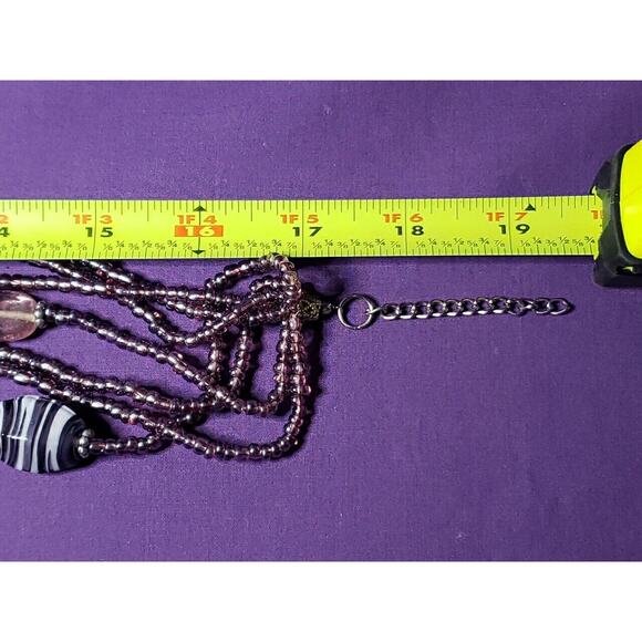 Multilayered Purple Glass Beaded Necklace, Seed Beads, Swirled Art Glass, Shell - Picture 11 of 12